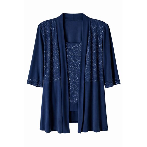 R&M Richards Pants - R&M Richards Size 14W Attached Shell 2-Piece Suit With Lace Details Navy Blue